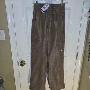 Adidas Originals ESS Woven Cargo Pants Lace Brown Womens XS Drawstring‎